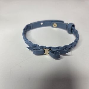 Salvatore Ferragamo Light Blue Braided Leather Bow Bracelet with Gold Accent NEW